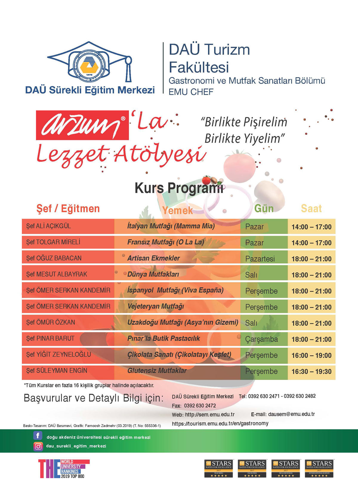 DAÜ-SEM ile Turizm Fakültesi’nden Yemek Kursları