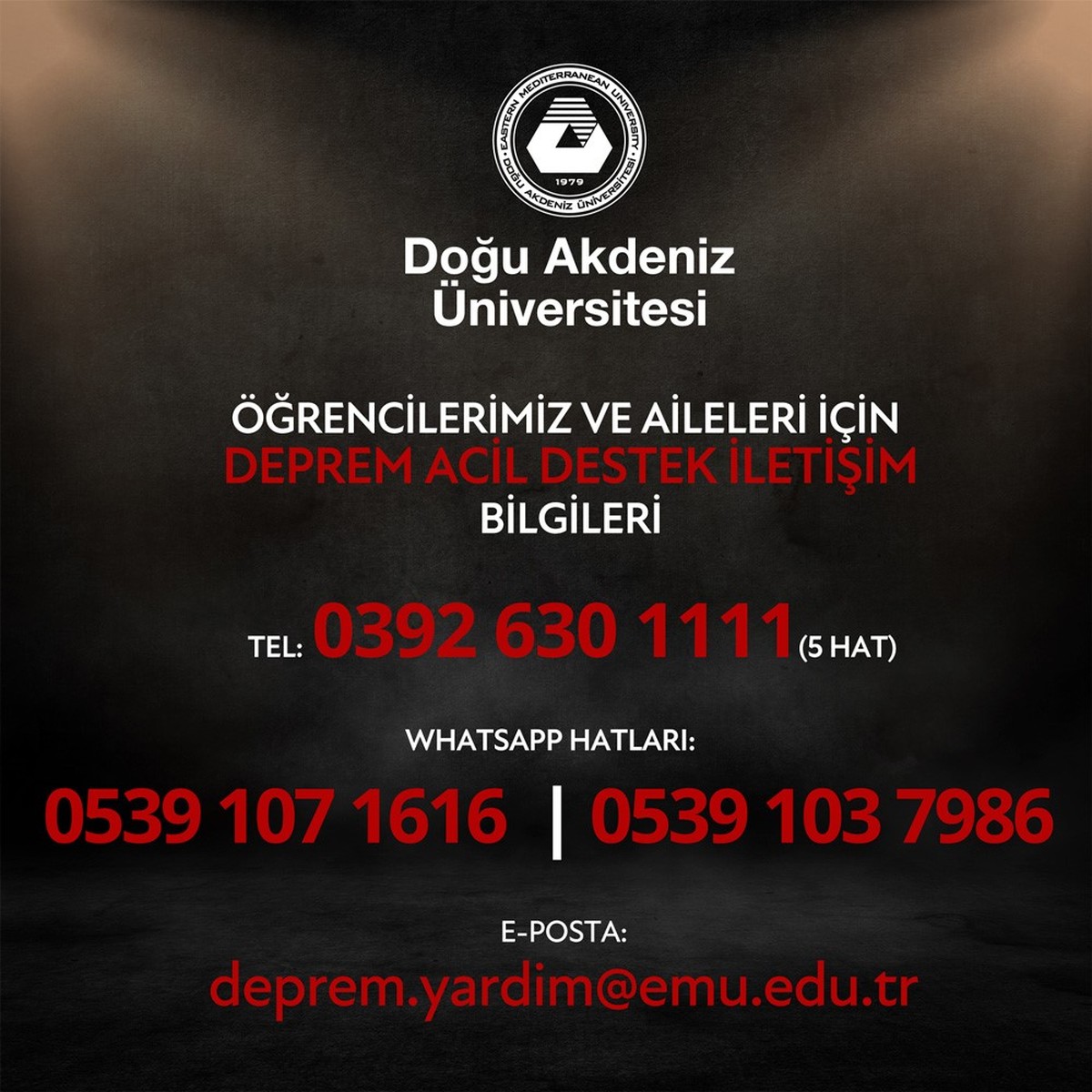 Öğrencilerimiz ve Aileleri İçin Deprem Acil Destek İletişim Bilgileri