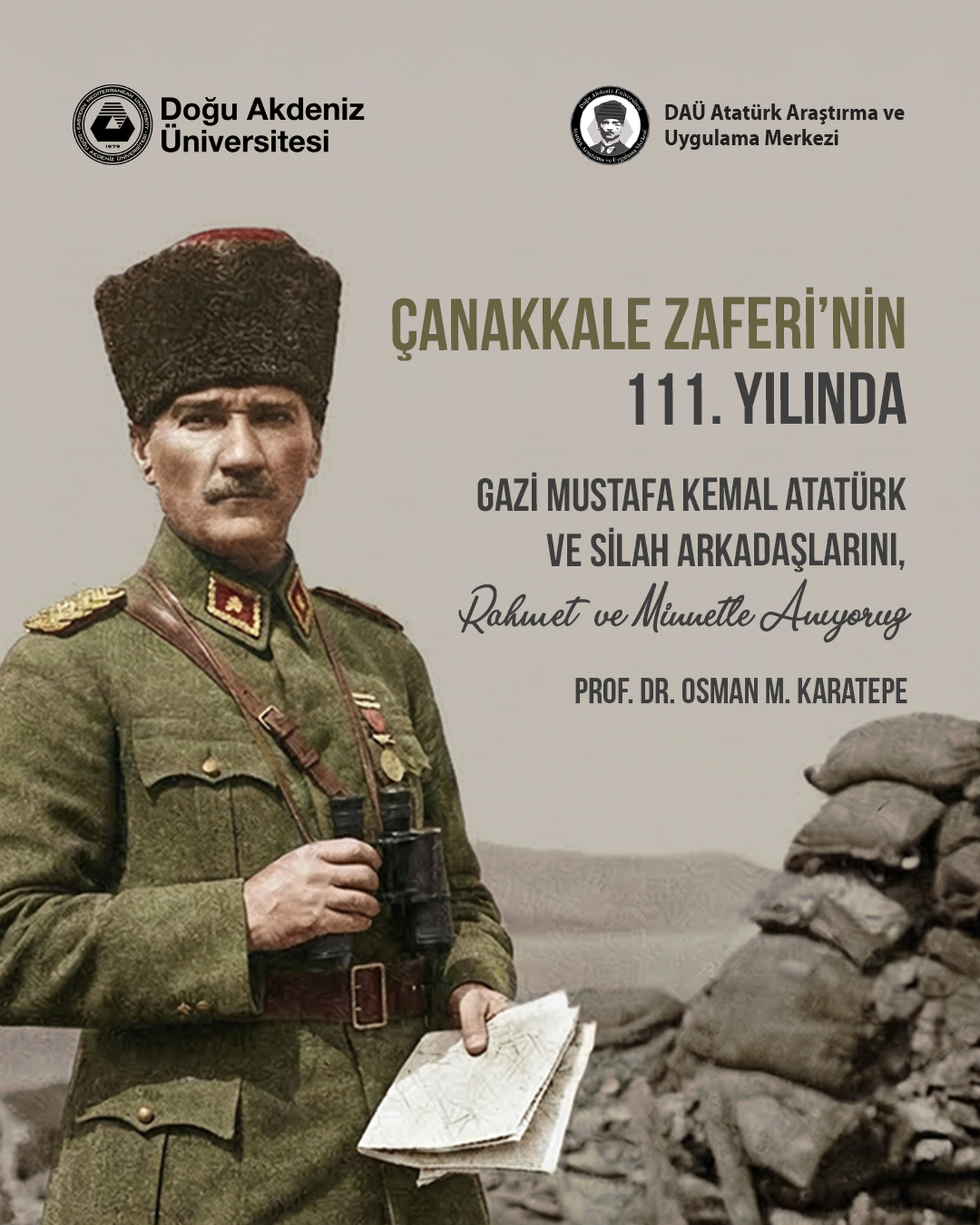 Prof. Dr. Osman M. Karatepe DAÜ-ATAUM Adına 18 Mart Çanakkale Zaferi ve Şehitleri Anma Günü Dolayısıyla Bildiri Yayımladı